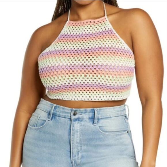 bp Crochet Halter Topin Purple Multi Cottage Stripe - Picture 2 of 10
